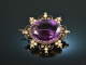 Um 1890! Amethyst Brosche Anh&auml;nger mit Saatperlen Rot Gold 333