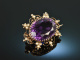 Um 1890! Amethyst Brosche Anh&auml;nger mit Saatperlen Rot Gold 333