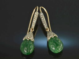 Um 1920! Seltene Art Deco Ohrringe Jade Diamanten Gold...