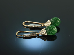 Um 1920! Seltene Art Deco Ohrringe Jade Diamanten Gold...