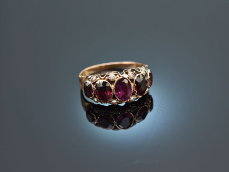 England um 1780! Wundervoller historischer Ring Saatperlen Granat Gold 375
