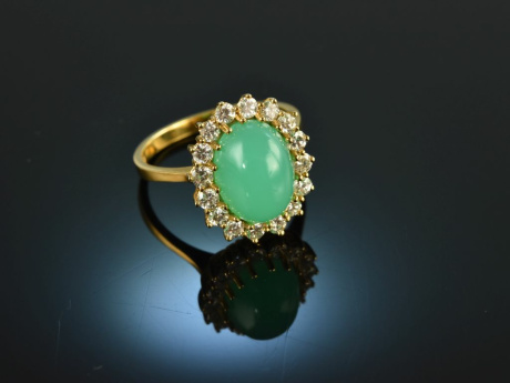Around 1980! Moon Chrysoprase Diamond Ring 0.95 ct Gold 585