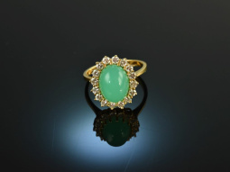Around 1980! Moon Chrysoprase Diamond Ring 0.95 ct Gold 585