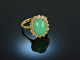 Um 1980! Mond&auml;ner Chrysopras Diamant Ring 0,95 ct Gold 585