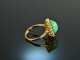 Around 1980! Moon Chrysoprase Diamond Ring 0.95 ct Gold 585
