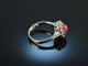 Um 1980! Feiner Rubin Brillant Ring 0,5 ct Wei&szlig; Gold 585