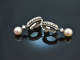 Around 1985! Elegant Cultured Pearl Brilliant Ear Clips 0.9 ct White Gold 585