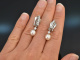Around 1985! Elegant Cultured Pearl Brilliant Ear Clips 0.9 ct White Gold 585