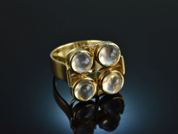 Um 1975! Hochwertiger Goldschmiede Design Ring Mondsteine Gold 585