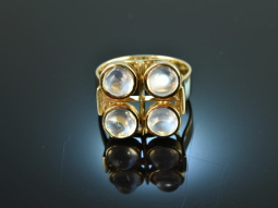 Um 1975! Hochwertiger Goldschmiede Design Ring Mondsteine Gold 585