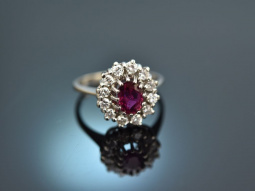 Um 1980! Eleganter Rubin Diamant Ring 0,5 ct Wei&szlig; Gold 585