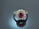 Um 1980! Eleganter Rubin Diamant Ring 0,5 ct Weiß Gold 585