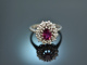 Um 1980! Eleganter Rubin Diamant Ring 0,5 ct Wei&szlig; Gold 585