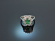 Um 1985! Klassischer Smaragd Diamant Ring 0,45 ct Wei&szlig; Gold 750
