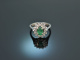 Circa 1985! Classic Emerald Diamond Ring 0.45 ct White Gold 750