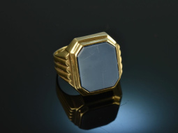 Um 1960! Klassischer Wappen Siegel Ring mit Lagenachat Gold 333