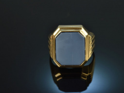 Um 1960! Klassischer Wappen Siegel Ring mit Lagenachat Gold 333