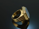 Around 1960! Classic coat of arms signet ring with layer agate gold 333