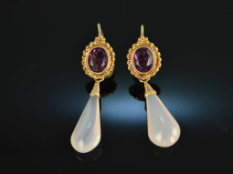 Um 1900! Historische Ohrringe Amethyst und Rosenquarz Gold 585