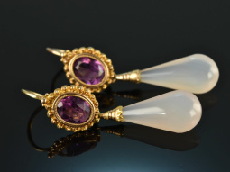 Um 1900! Historische Ohrringe Amethyst und Rosenquarz Gold 585