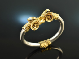 Around 1970! Exceptional ram bangle silver gold plated