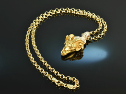 Around 1970! Chic ram head pendant with chain silver 925...