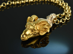 Around 1970! Chic ram head pendant with chain silver 925...