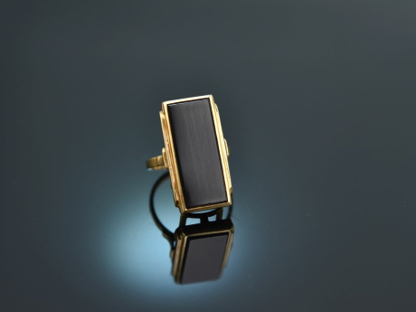 Around 1950! Chic straight ring onyx gold 585