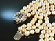 Around 1980! Classic Beautiful Akoya Cultured Pearl Necklace 3 Row Sapphire White Gold 585