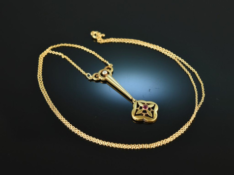 Weimar around 1900! Wonderful art nouveau necklace gold 585 in original case