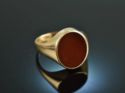 Um 1960! Klassischer Wappen Siegel Ring Karneol Gold 333