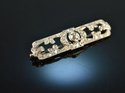 Juwelier Rath M&uuml;nchen um 1920! Feine Diamant Brosche Wei&szlig; Gold 585