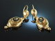 Um 1870! H&uuml;bsche Biedermeier Ohrringe mit Emaildekor Gold 585