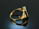 Around 1960! Classic Coat of Arms Signet Ring Onyx Gold 585