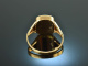 Around 1960! Classic Coat of Arms Signet Ring Onyx Gold 585