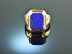 Um 1950! Sch&ouml;ner Wappen Siegel Ring Lapislazuli Gold...
