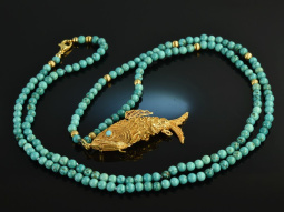 Around 1970! Fancy long turquoise necklace with links...