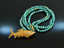 Around 1970! Fancy long turquoise necklace with links...