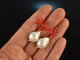 Coral Reef! Chic earrings baroque cultured pearls drops red enamel silver 925