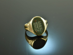 Around 1970! Classic Crest Signet Ring Blood Jasper Gold 333
