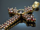 Around 1990! Beautiful cross pendant with garnets gold 585