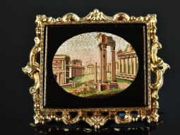 Italien um 1850! Feine Mikromosaik Brosche mit Forum Romanum Gold 585