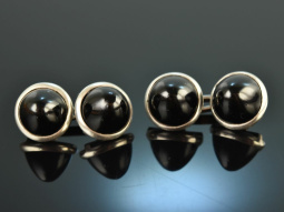 Around 1970! Fancy cufflinks with onyx cones silver 935