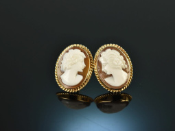 Um 1950! Vintage Ohrringe mit Muschel Kameen Gold 333