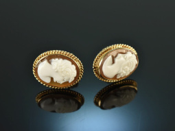 Um 1950! Vintage Ohrringe mit Muschel Kameen Gold 333