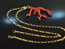 Boho Style! Large coral branch pendant with long chain...