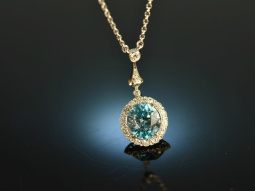 Um 1910! Seltenes Collier mit blauem Zirkon und Diamanten Gold 585