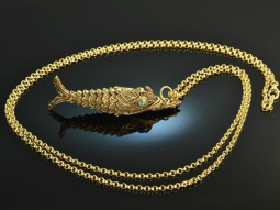 Around 1965! Fancy link fish pendant with chain silver...