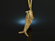 Around 1965! Fancy link fish pendant with chain silver 925 gold plated