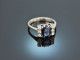 Um 1970! Klassischer Saphir Brillant Ring Weiß Gold 585
